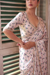 Roma Cream Satin Silk Saree